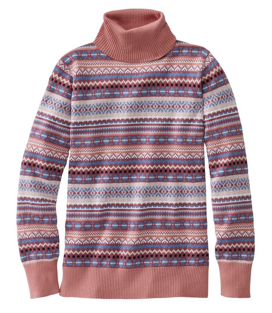 Women's Cotton/Cashmere Sweater, Fair Isle Turtleneck