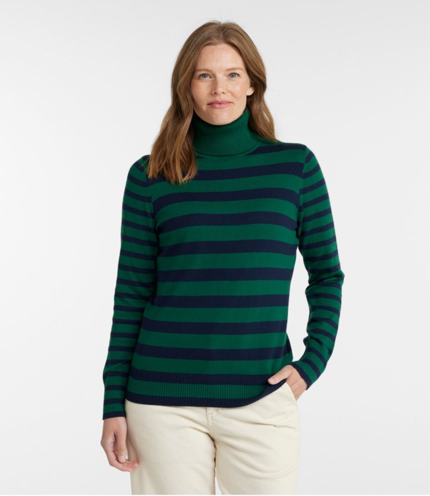 Women's Cotton/Cashmere Sweater, Turtleneck Stripe