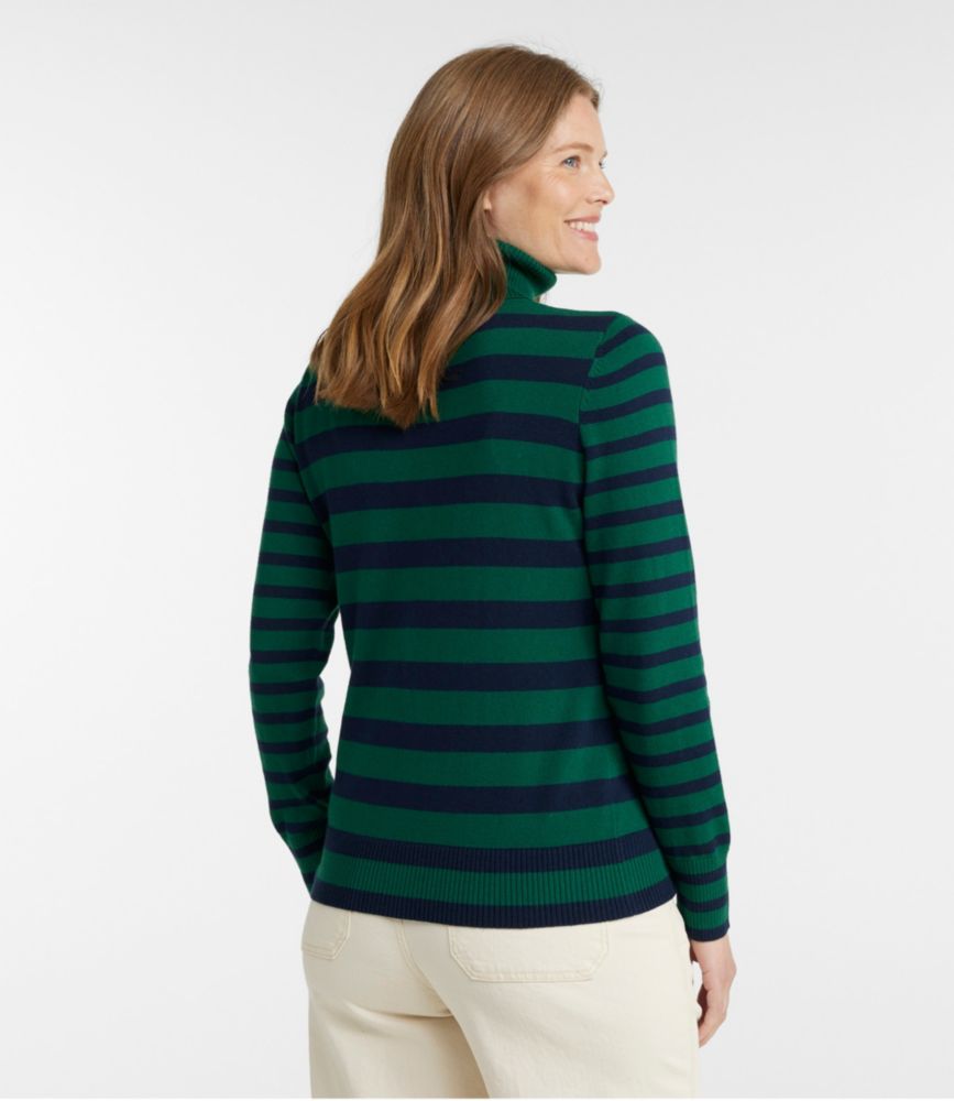 Women's Cotton/Cashmere Sweater, Turtleneck Stripe, Emerald Spruce/Classic Navy, small image number 3