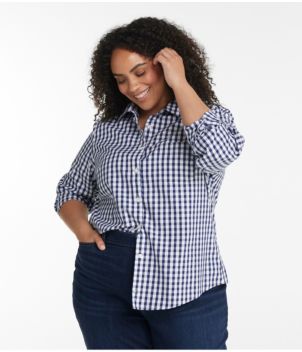 Women's Wrinkle-Free Pinpoint Oxford Shirt, Long-Sleeve Relaxed Fit Plaid
