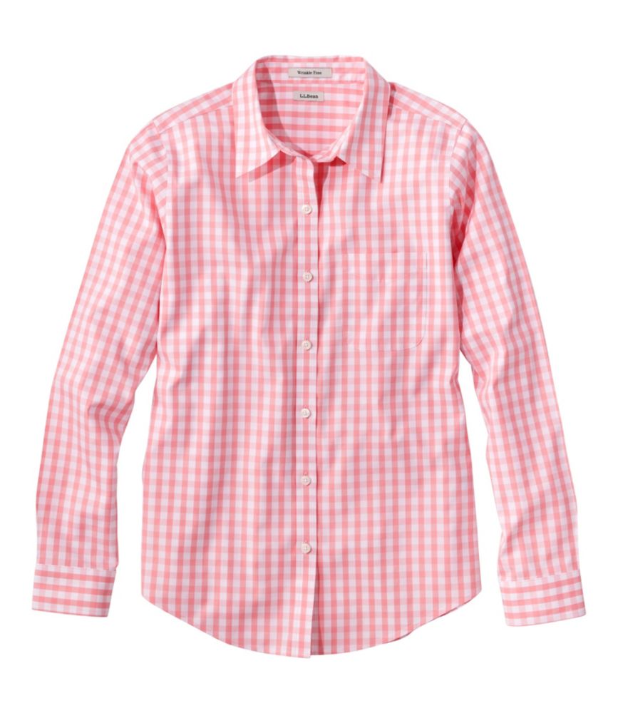 Women's Wrinkle-Free Pinpoint Oxford Shirt, Long-Sleeve Relaxed Fit Plaid