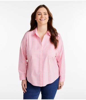Women's Wrinkle-Free Pinpoint Oxford Shirt, Long-Sleeve Relaxed Fit Plaid