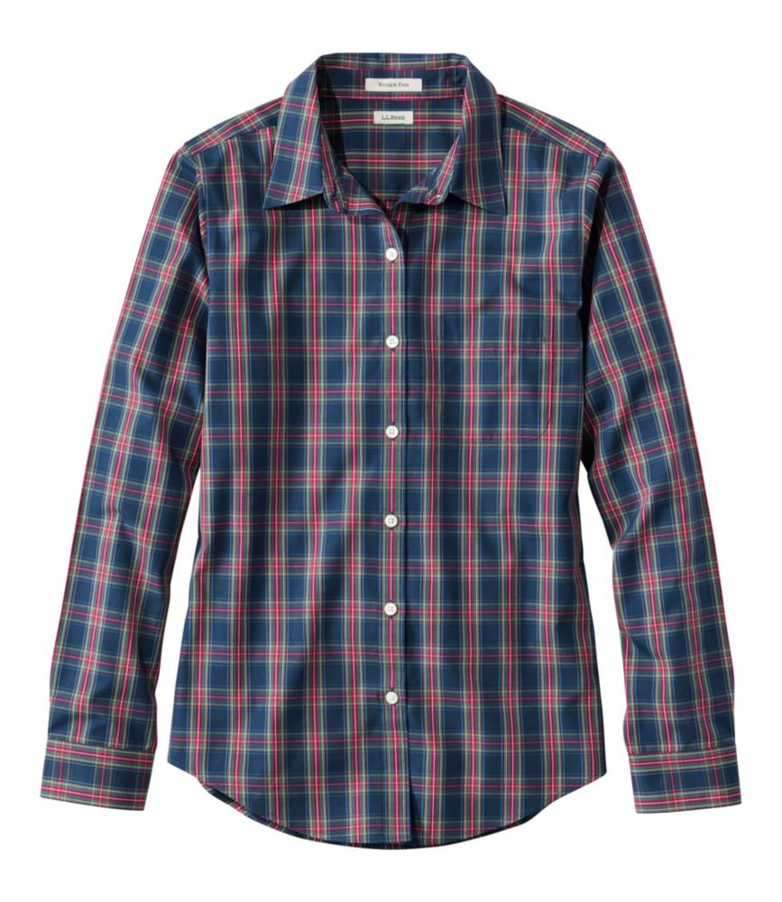 Women's Wrinkle-Free Pinpoint Oxford Shirt, Long-Sleeve Relaxed Fit Plaid