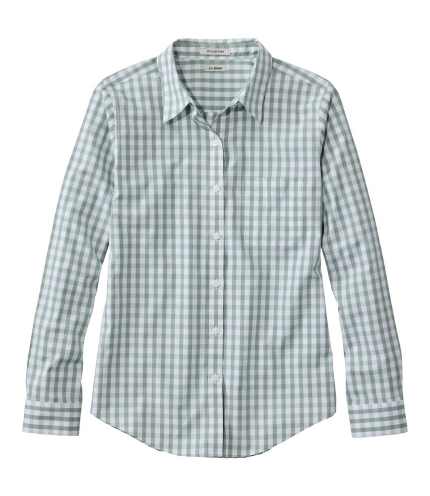 Women's Wrinkle-Free Pinpoint Oxford Shirt, Long-Sleeve Relaxed Fit Plaid