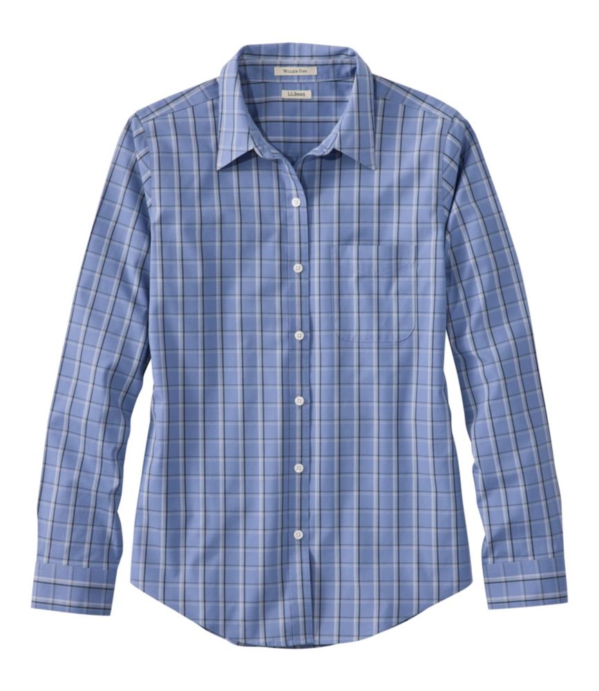 Women's Wrinkle-Free Pinpoint Oxford Shirt, Long-Sleeve Relaxed Fit Plaid, Deep Lake Plaid, small image number 1