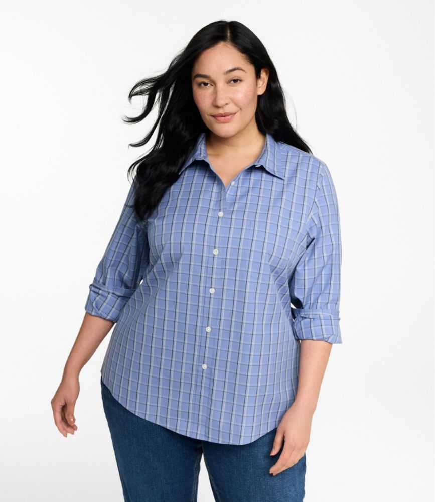 Women's Wrinkle-Free Pinpoint Oxford Shirt, Long-Sleeve Relaxed Fit Plaid