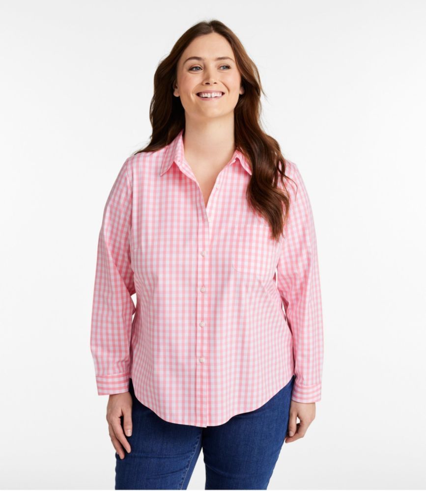 Women's Wrinkle-Free Pinpoint Oxford Shirt, Long-Sleeve Relaxed Fit Plaid, Alpine Blue, small image number 6