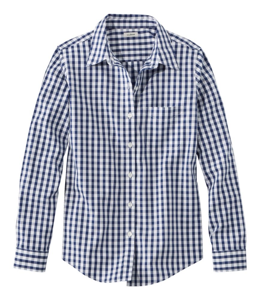 Women's Wrinkle-Free Pinpoint Oxford Shirt, Long-Sleeve Relaxed Fit Plaid, Alpine Blue, small image number 1