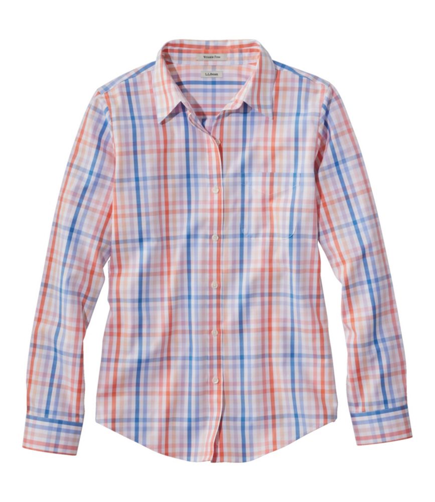 Women's Wrinkle-Free Pinpoint Oxford Shirt, Long-Sleeve Relaxed Fit Plaid