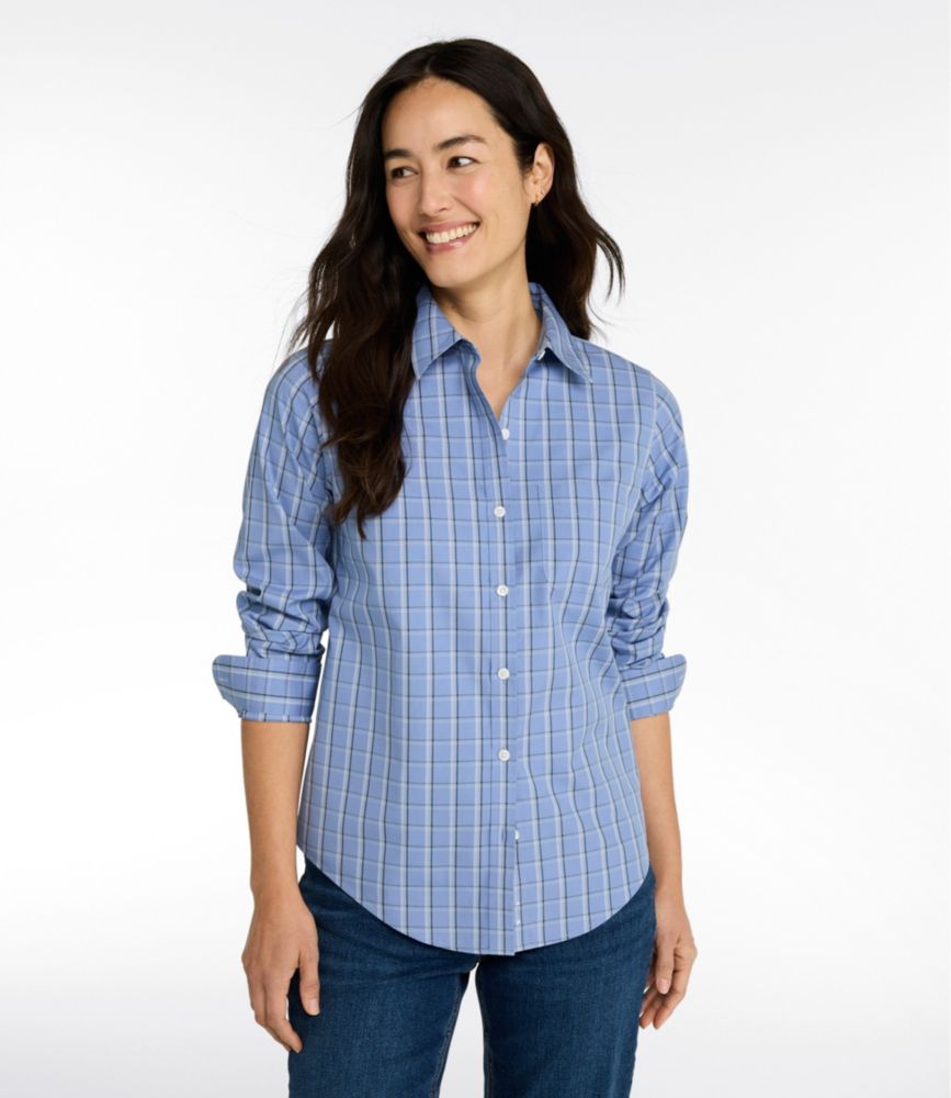 Women's Wrinkle-Free Pinpoint Oxford Shirt, Long-Sleeve Relaxed Fit Plaid