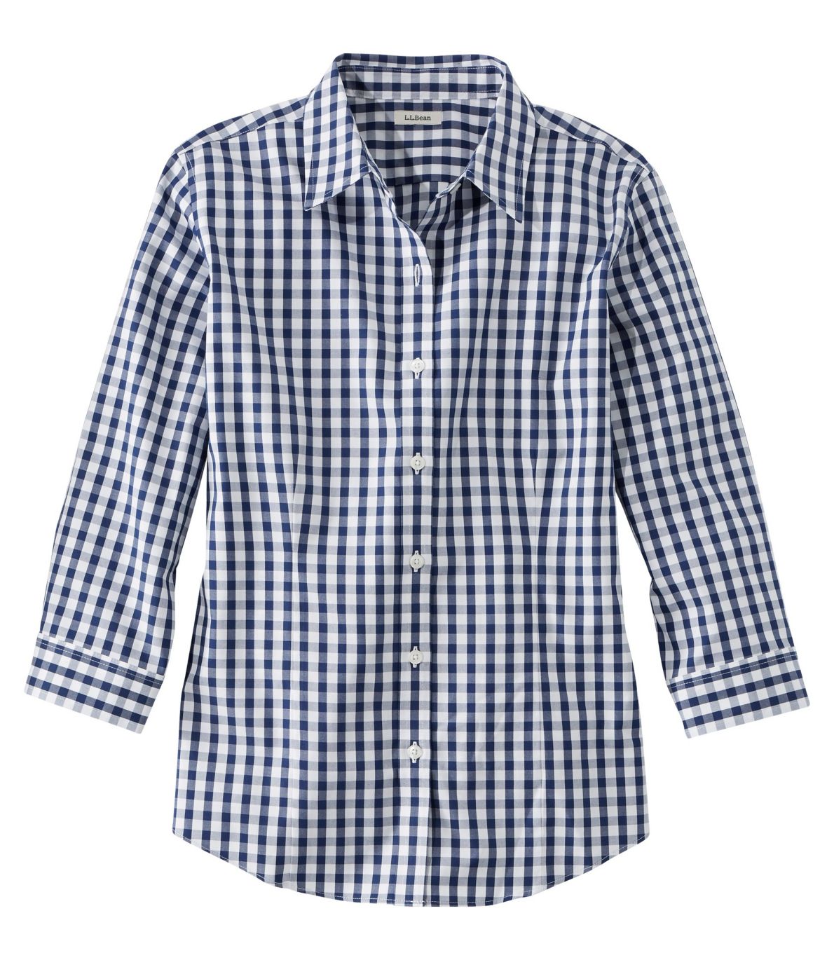 Women's Wrinkle-Free Pinpoint Oxford Shirt, Three-Quarter-Sleeve Slightly Fitted Plaid