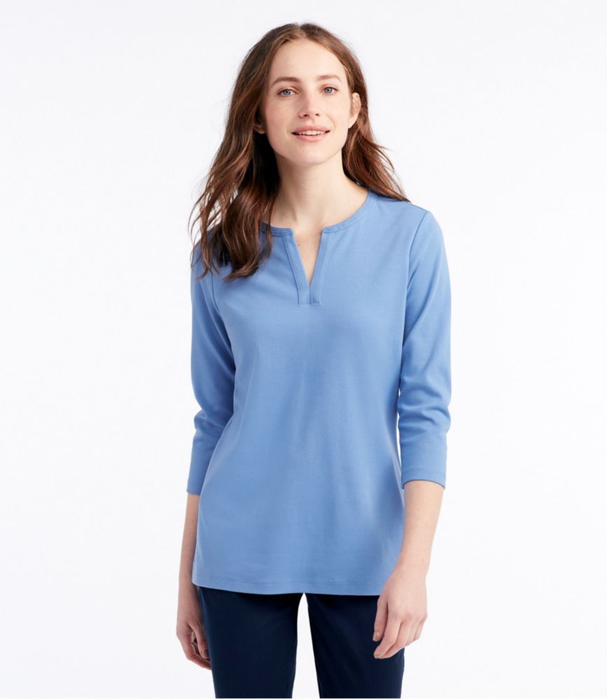 Women's Pima Cotton Tunic, Three-Quarter-Sleeve Splitneck at L.L. Bean