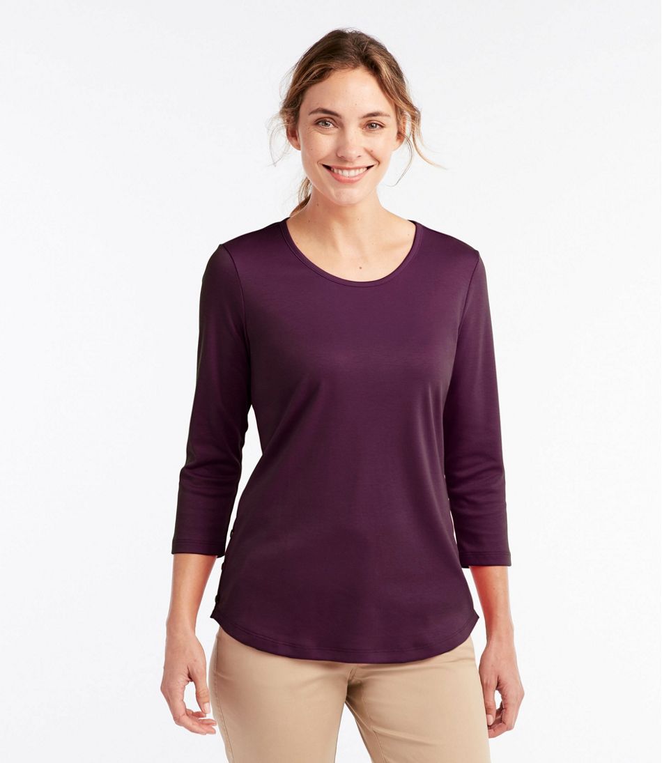 Women's Pima Cotton Tee, Three-Quarter-Sleeve Side-Button Tunic