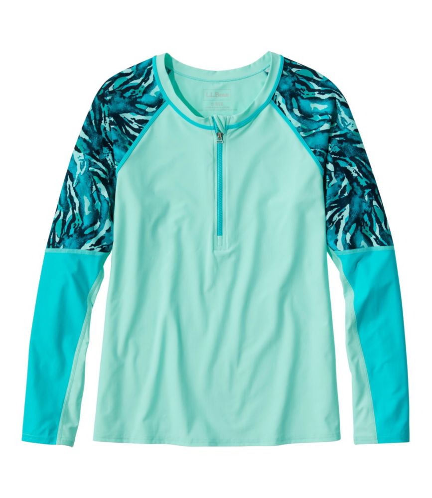 Women's ReNew Swimwear, Long-Sleeve Rash Guard Colorblock, Beach Glass/Classic Teal Blue Wave, small image number 3