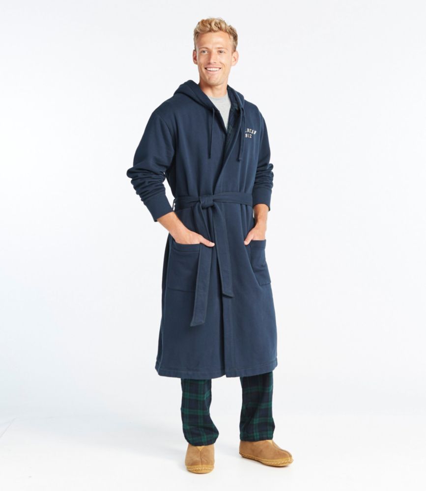 Men's Rugby Robe, Flannel-Lined, Hooded, Charcoal/Dress Gordon, small image number 2