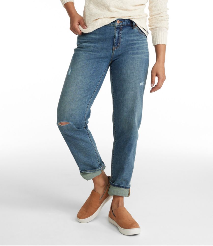 Women's Signature Organic Denim Boyfriend Jeans, Low-Rise Straight-Leg Washed Indigo 2 Medium Tall | L.L.Bean