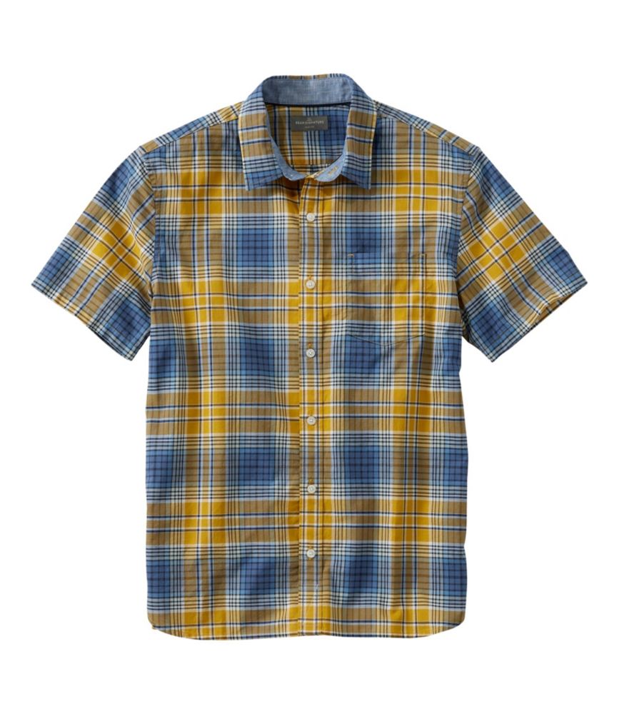 Men's Signature Madras Shirt, Short-Sleeve, Plaid, Deep Mustard, small image number 1