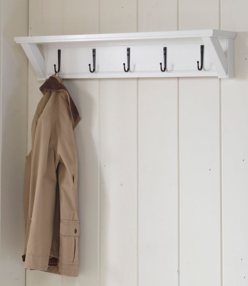 Painted Farmhouse Wall Shelf With Hooks, Paperwhite, small image number 2