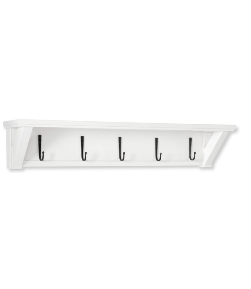 Painted Farmhouse Wall Shelf With Hooks, Paperwhite, small image number 1