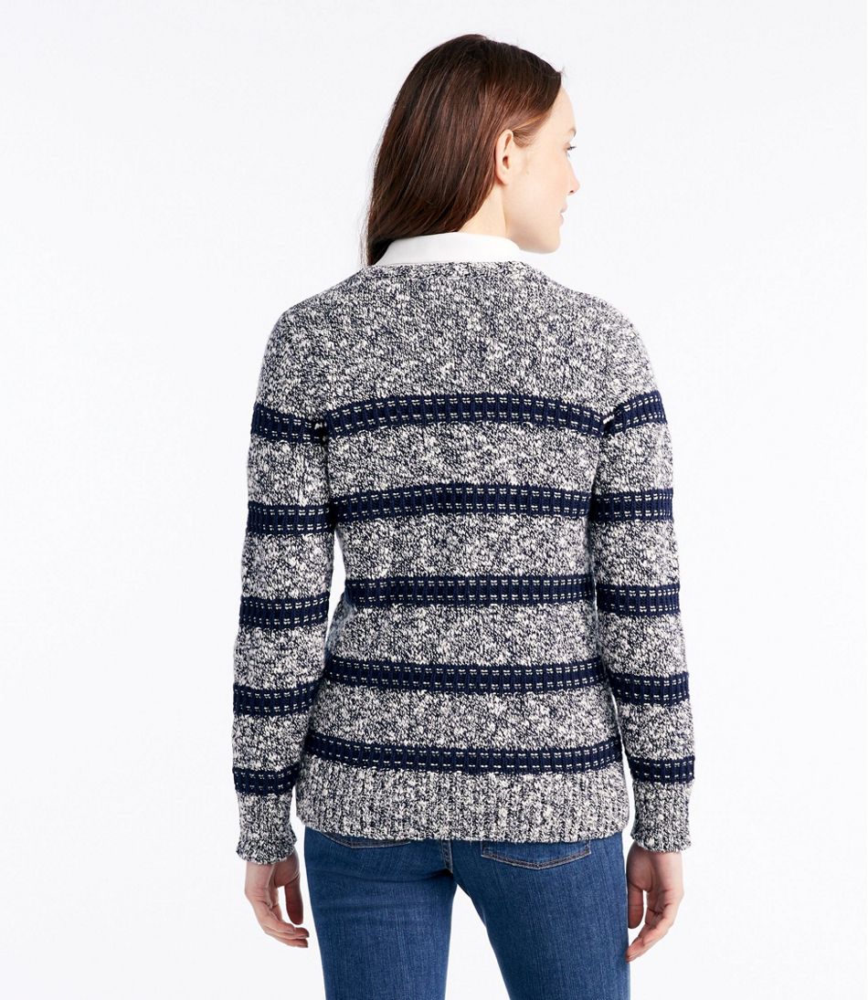 Women's Cotton Ragg Sweater, Marled Stitch Stripe | Sweaters at 