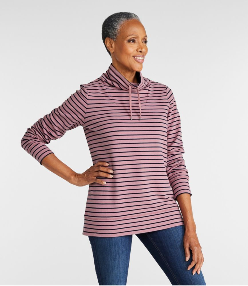 Women's Ultrasoft Sweats Funnelneck Pullover, Stripe, , small image number 1