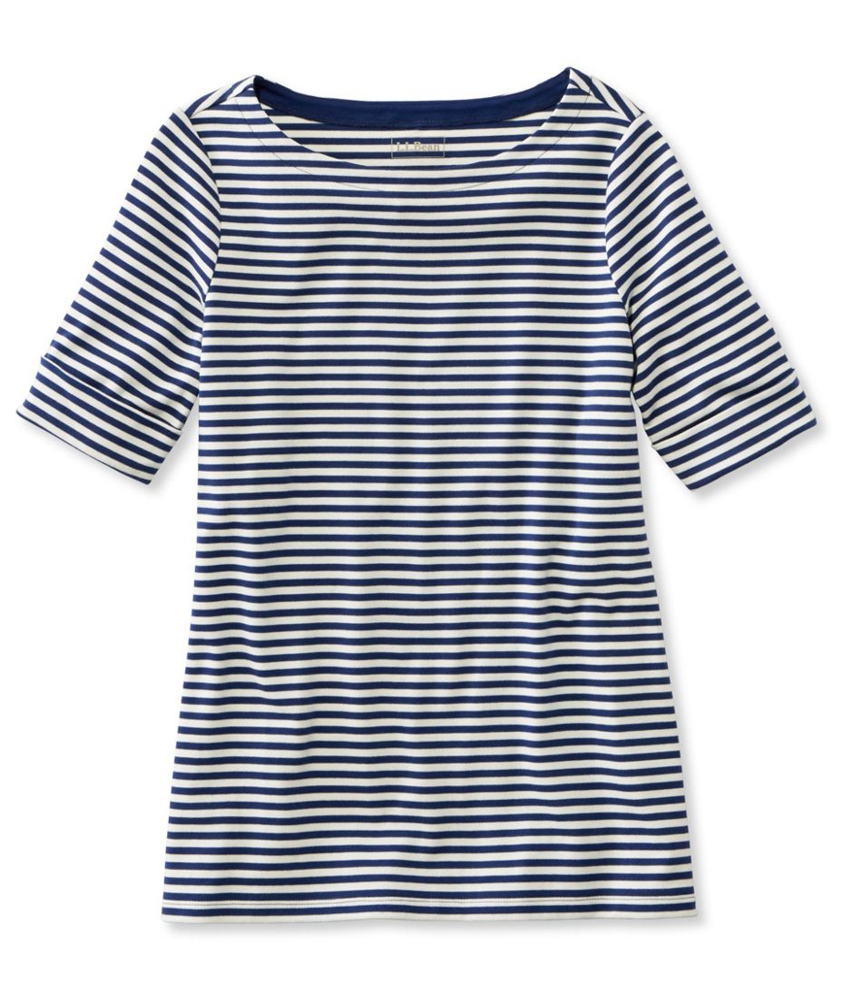 Women's L.L.Bean Pullover, Elbow-Sleeve Square Boatneck Stripe | Shirts ...