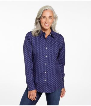 Women's Wrinkle-Free Pinpoint Oxford Shirt, Relaxed Fit Long-Sleeve Print