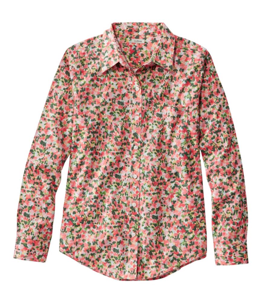 Women's Wrinkle-Free Pinpoint Oxford Shirt, Relaxed Fit Long-Sleeve Print, Sunlit Coral floral, small image number 1