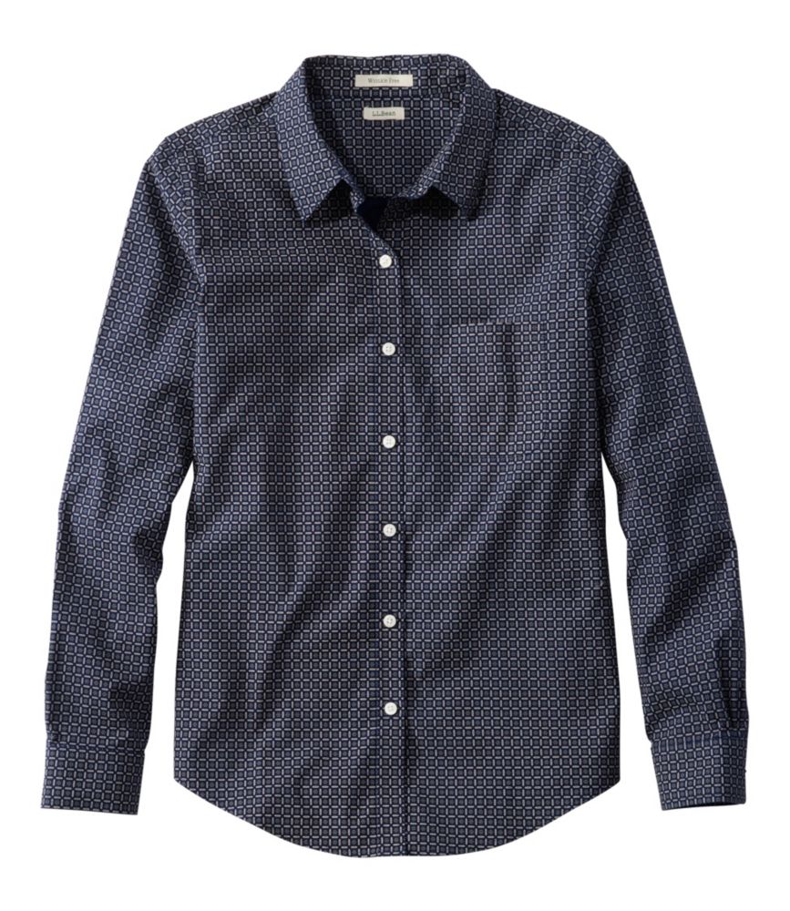 Women's Wrinkle-Free Pinpoint Oxford Shirt, Relaxed Fit Long-Sleeve Print, Classic Navy Geo, small image number 1