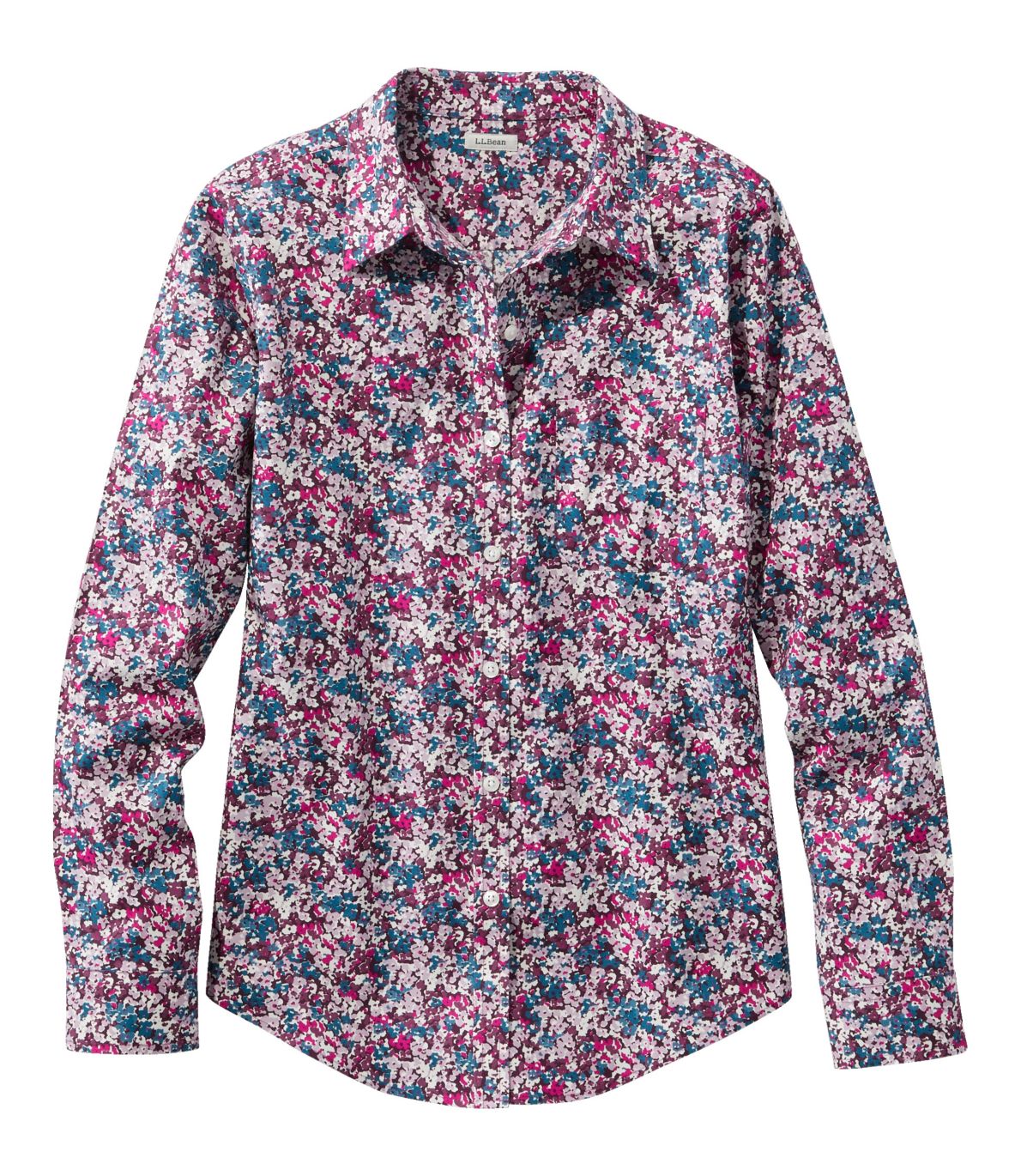 Women's Wrinkle-Free Pinpoint Oxford Shirt, Relaxed Fit Long-Sleeve Print