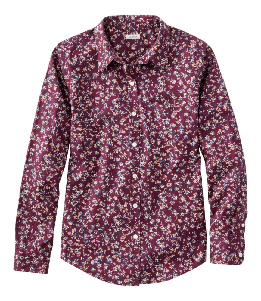 Women's Wrinkle-Free Pinpoint Oxford Shirt, Relaxed Fit Long-Sleeve Print, Deep Wine Abstract Floral, small image number 1