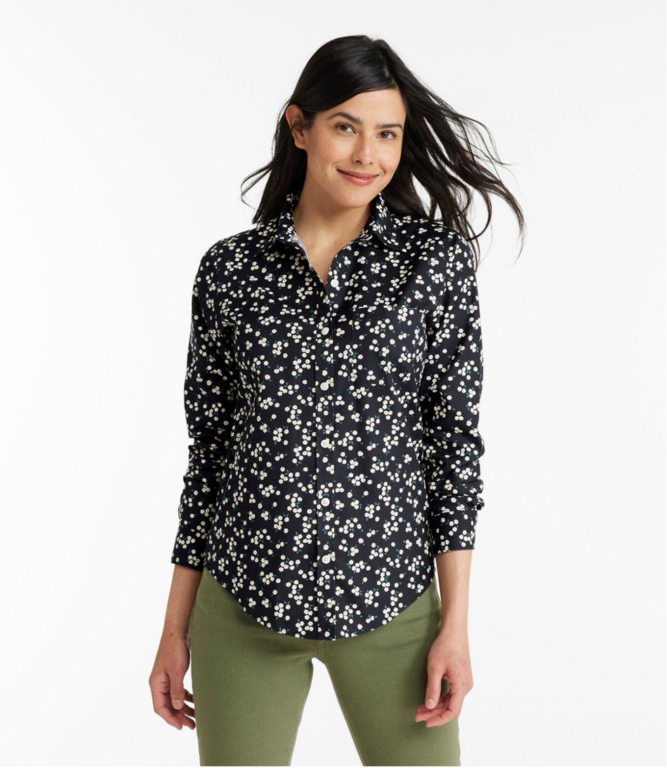 Women's Wrinkle-Free Pinpoint Oxford Shirt, Relaxed Fit Long-Sleeve Print Deep Wine Abstract Floral Extra Large, Cotton | L.L.Bean