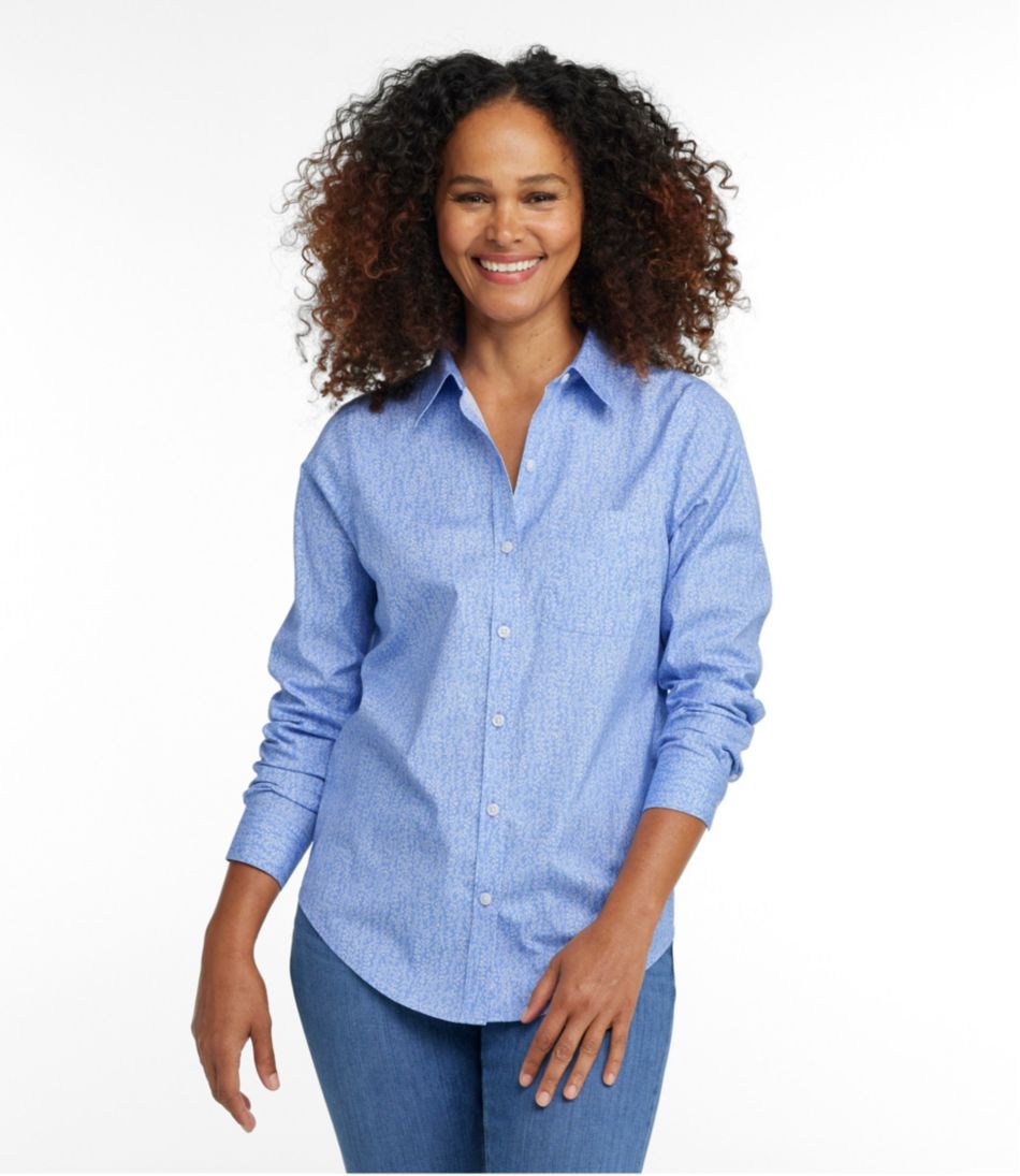 Women's Wrinkle-Free Pinpoint Oxford Shirt, Relaxed Fit Long-Sleeve ...