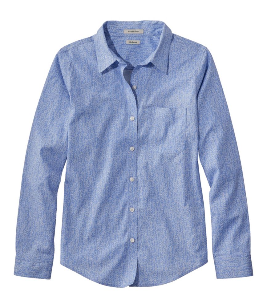 Women's Wrinkle-Free Pinpoint Oxford Shirt, Relaxed Fit Long-Sleeve Print, Cirrus Blue Floral, small image number 1