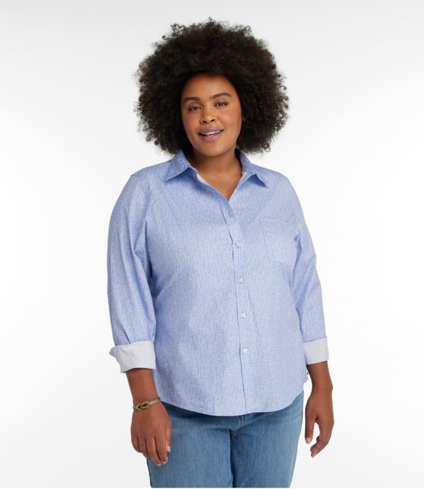 Women's Wrinkle-Free Pinpoint Oxford Shirt, Relaxed Fit Long-Sleeve Print, Cirrus Blue Floral, small image number 2