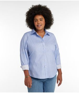 Women's Wrinkle-Free Pinpoint Oxford Shirt, Relaxed Fit Long-Sleeve Print