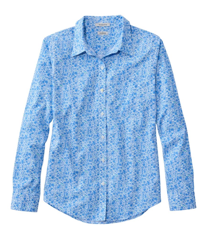Women's Wrinkle-Free Pinpoint Oxford Shirt, Relaxed Fit Long-Sleeve Print, Cobalt Sea Floral, small image number 1