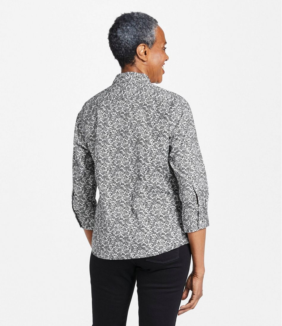 Women's Wrinkle-Free Pinpoint Oxford Shirt, Three-Quarter-Sleeve Print
