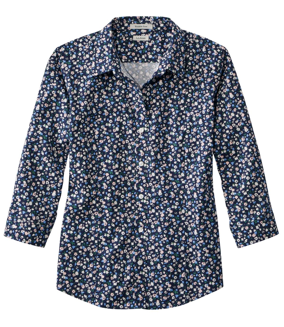 Women's Wrinkle-Free Pinpoint Oxford Shirt, Three-Quarter-Sleeve Print