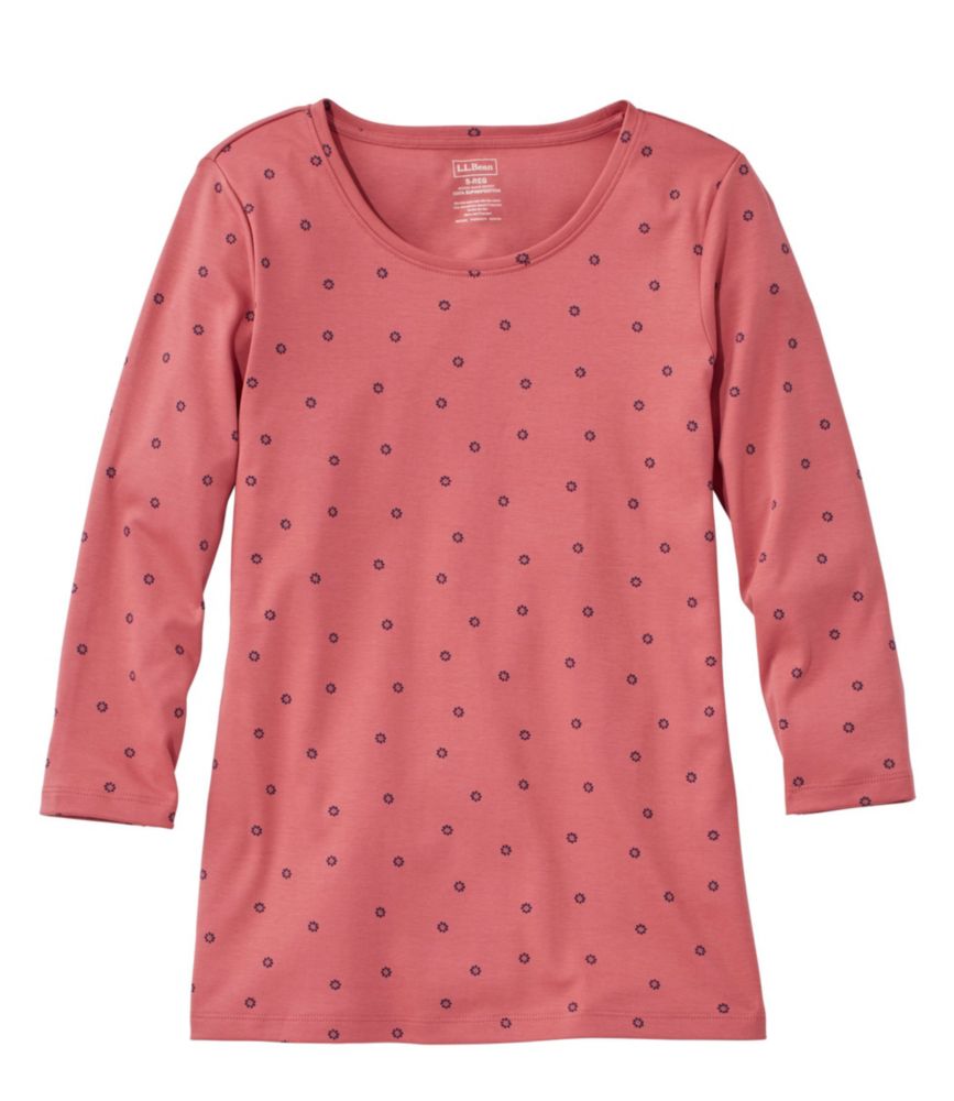 Women's Pima Cotton Shaped Jewelneck Tee, ThreeQuarterSleeve Print