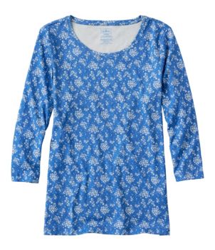 Women's Pima Cotton Shaped Jewelneck Tee, Three-Quarter-Sleeve Print