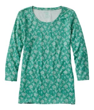 Women's Pima Cotton Shaped Jewelneck Tee, Three-Quarter-Sleeve Print