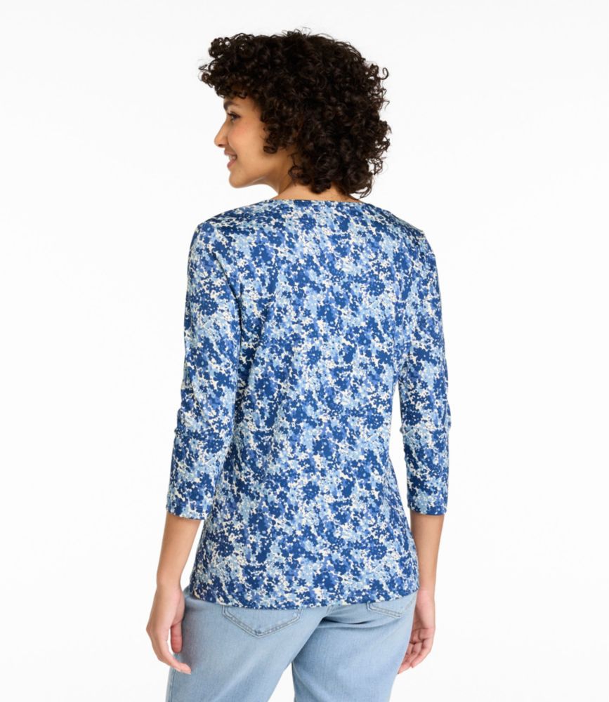 Women's Pima Cotton Shaped Jewelneck Tee, Three-Quarter-Sleeve Print