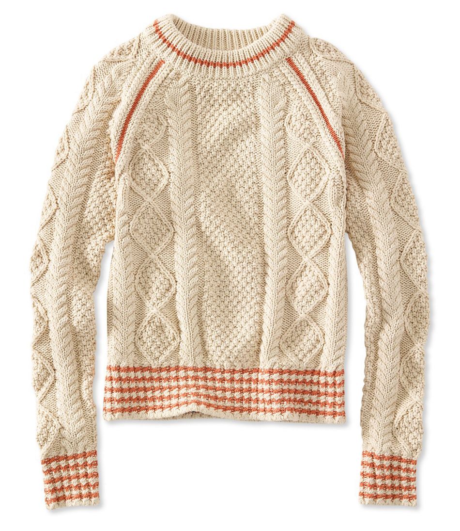 Women's Signature Cotton Fisherman Sweater, Crewneck Tipped 