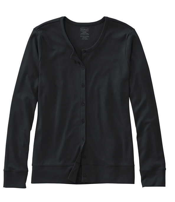 Women's Pima Cotton Button-Front Cardigan, Classic Black, largeimage number 0