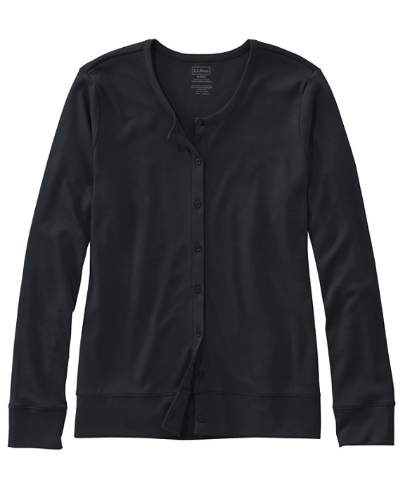 Women's Pima Cotton Button-Front Cardigan, Classic Black, large image number 0