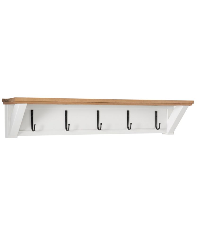 Painted Farmhouse Wall Shelf With Hooks, Wood Top, Paperwhite, small image number 1