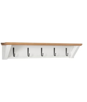 Painted Farmhouse Wall Shelf With Hooks, Wood Top