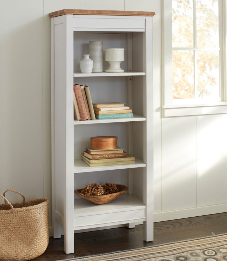 Painted Farmhouse Four-Shelf Bookcase, Wood Top