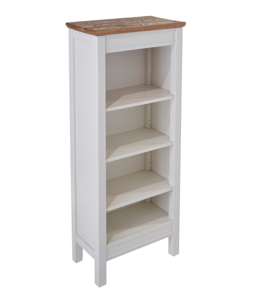 Painted Farmhouse Four-Shelf Bookcase, Wood Top, Paperwhite, small image number 1